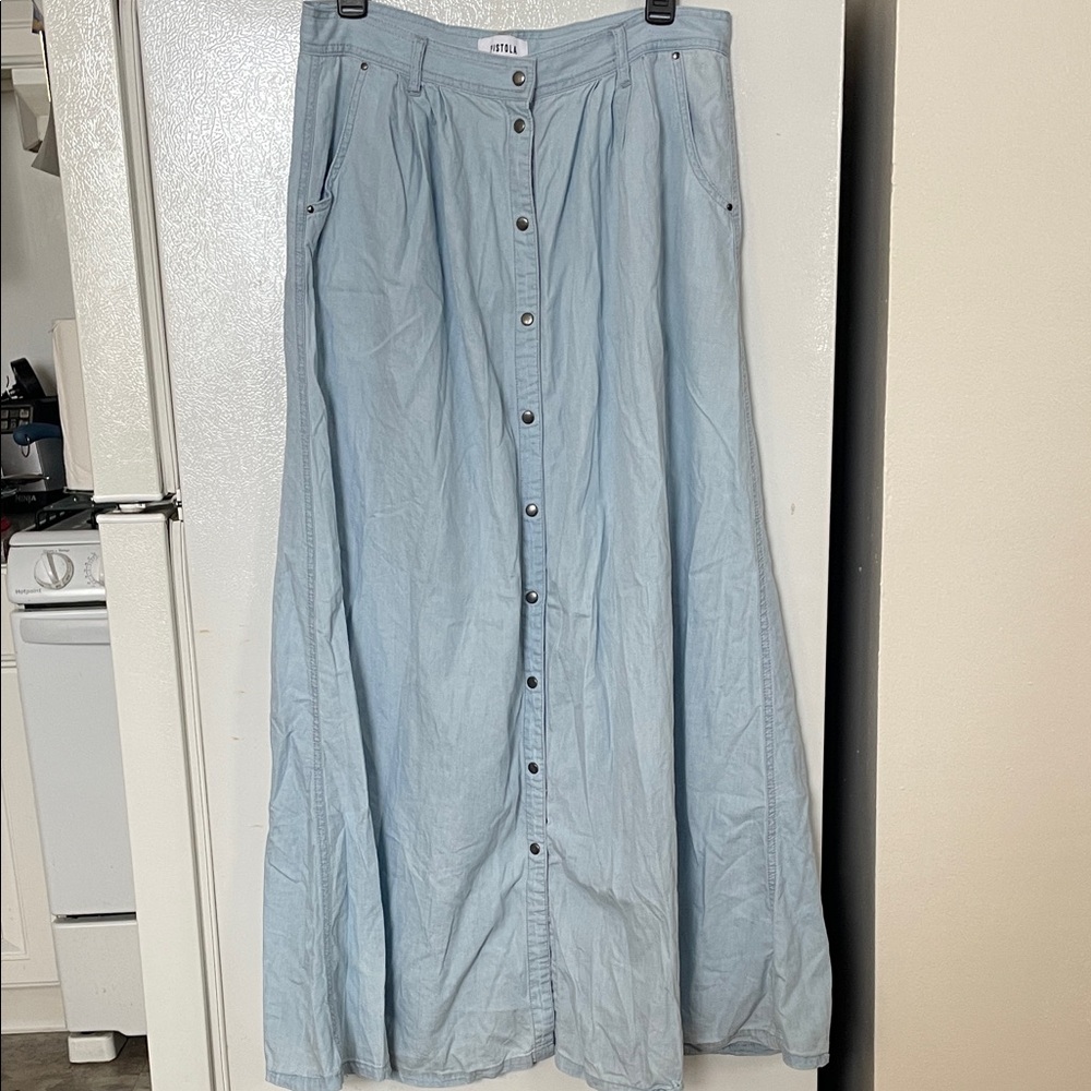Light Blue Button-Front Maxi Skirt